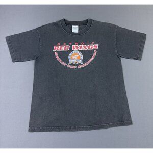 Rare Vintage Y2K Detroit Red Wings Hockey NHL Sun Fade Youth Large Black Tee